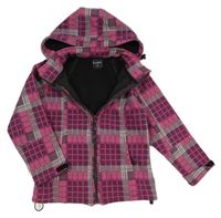 Fialovo-růžovo-šedá kostkovaná softshellová bunda s kapucí 