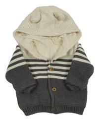 Bílo-šedý podšitý propínací svetr s kapucí M&S