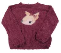 Vínový chlupatý svetr se zajíčkem Dopodopo