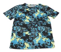 Šedo-černo-modro-žluté vzorované sportovní tričko 