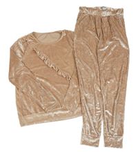 2 set - sametová světlerůžová mikina s volánem + světlerůžové sametové tepláky 