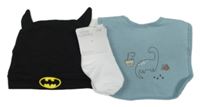 3 Set - Černá čepice s Batmanem + modrý bryndák + bílé ponožky 