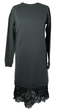 Dámské šedé teplákové midi šaty s krajkou 