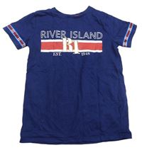 Tmavomodro-červené tričko s logem River Island