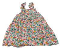Světlerůžové květované plátěné šaty s ptáčky Primark 