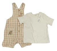 2set - Béžovo-bílé kostkované laclové kraťasy + tričko F&F