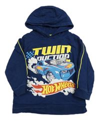 Tmavomodrá mikina s potiskem a kapucí - Hot wheels
