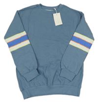 Nové - Modrá mikina s pruhy na rukávech 