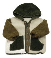 Smetanovo-hnědo-khaki huňatá podšitá bunda s kapucí zn. Next