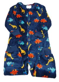 Tmavomodrý chlupatý overal s dinosaury Next