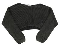 Tmavošedý žebrovaný crop svetr Primark