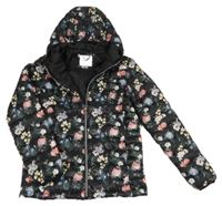 Černo-barevná šusťáková prošívaná lehká zateplená bunda s kapucí Primark