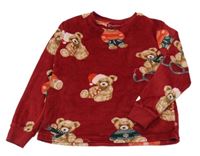 Červené plyšové pyžamové triko s medvídky Primark