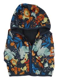 Tmavomodrá šusťáková jarní bunda se zvířátky a kapucí Nutmeg