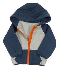 Tmavomodro-šedá propínací zateplená mikina s kapucí Tu