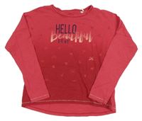 Malinové triko s nápisem a mašlemi 