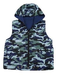 Tmavomodro-světlemodro-khaki army šusťáková podšitá vesta s kapucí Heda