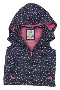 Tmavomodro-barevná vzorovaná šusťáková zateplená vesta s kapucí Crafted