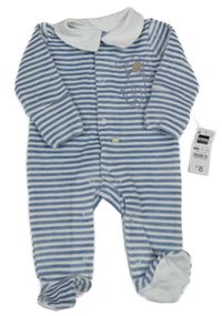 Nové - Modro-bílý pruhovaný sametový overal s pejskem Dunnes