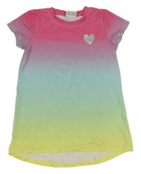 Limetkovo-růžovo-světlemodré tónované sportovní tričko se srdíčkem Topolino 