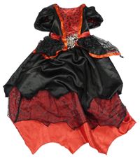Kostým - Černo-červené saténové šaty s broží 