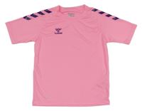 Neonově růžové sportovní tričko s pruhy Hummel