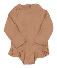 Růžové žebrované UV plavky s volánky H&M