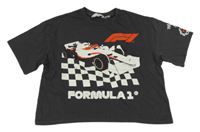 Tmavošedé crop tričko s potiskem - Formule 1 H&M