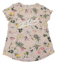 Světlerůžové květované tričko s nápisem H&M