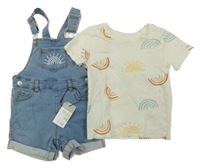 Nové - 2set - Modré riflové laclové kraťasy s duhou + tričko Primark