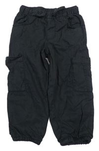 Černé plátěné podšité cuff cargo kalhoty Zara