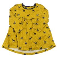 Hořčicové puntíkaté bavlněné šaty se srnkami Miniclub