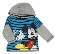 Pruhovano-šedé triko s Mickeym a kapucí Disney