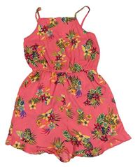Tmavorůžový květovaný letní overal Primark 