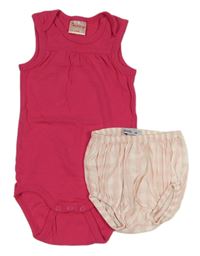 2set - Růžové body + světlerůžovo-bílé kostkované kalhotky 