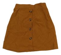 Medová žebrovaná sukně s knoflíky Shein