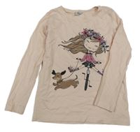 Broskvové triko s holčičkou a pejskem Dopodopo