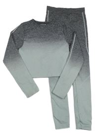 2set - Šedo-tmavošedé melírované sportovní crop triko + legíny Jeff&Co