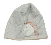 Šedá třpytivá čepice s jednorožcem vel. 6-8 let 