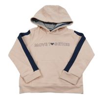 Broskvovo-tmavomodrá mikina s nápisem a kapucí Vertbaudet