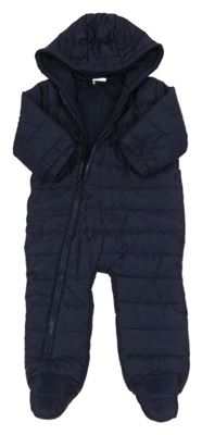 Tmavomodrá šusťáková prošívaná zimní kombinéza s kapucí Next