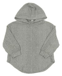 Šedý žebrovaný svetr s kapucí Shein