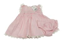 Nové - 2set - Růžovo-bílé pruhovan krepové šaty + kalhotky Next