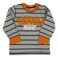 Šedo-tmavomodrá pruhovaná mikina s nápisem 