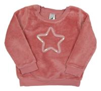 Korálová chlupatá mikina s hvězdou z flitrů C&A
