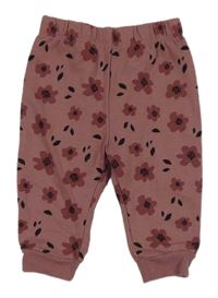 Starorůžové tepláky s kytičkami 