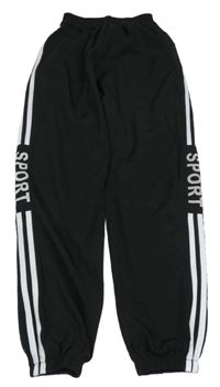 Černé šusťákové sportovní cuff kalhoty s proužky 