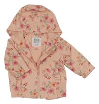 Broskvová šusťáková jarní bunda s kytičkami a kapucí F&F