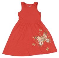 Červené bavlněné šaty s motýly C&A