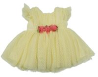 Žluté tylové slavnostní šaty s kytičkami 